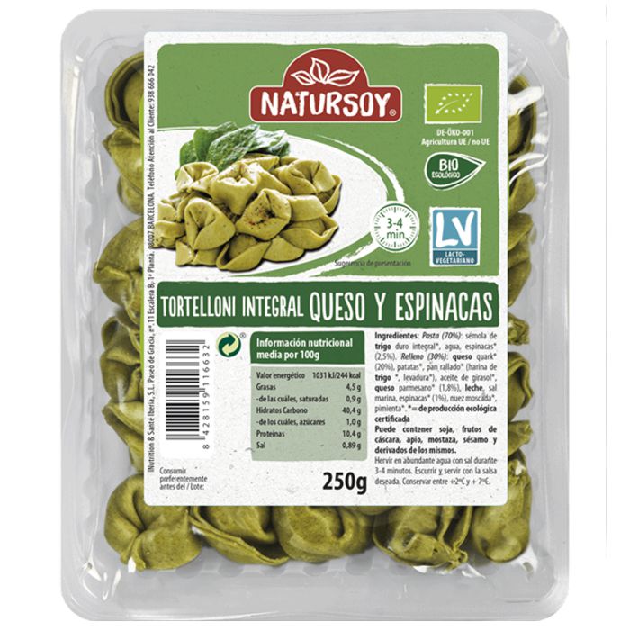 Tortellini integral fge-espinacs 250g NATURSOY