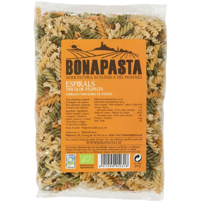 Espirals tricolor ESPELTA 500g BONAPASTA
