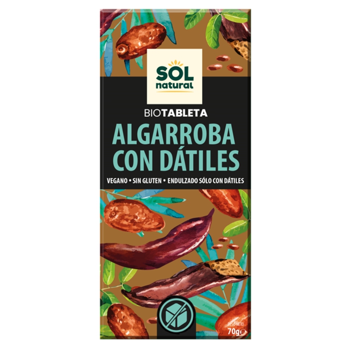 Xocolata garrofa-dàtil 70g SOL NATURAL